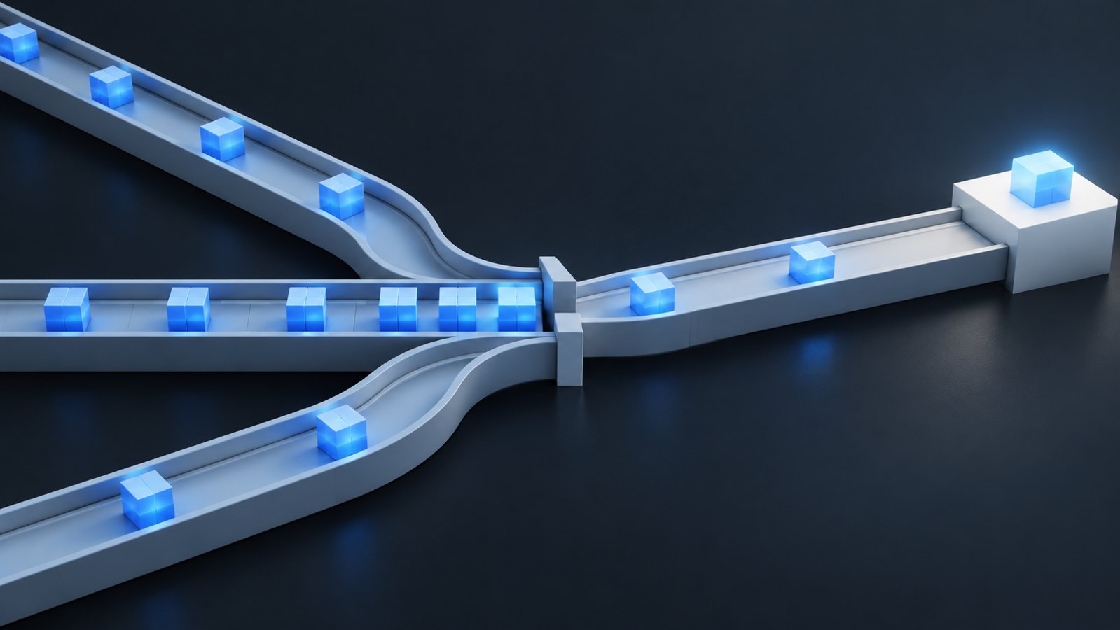 Delivery flow and waiting — Axelerant Insights | Axelerant Blue work items queue where three delivery paths converge into one narrow junction.